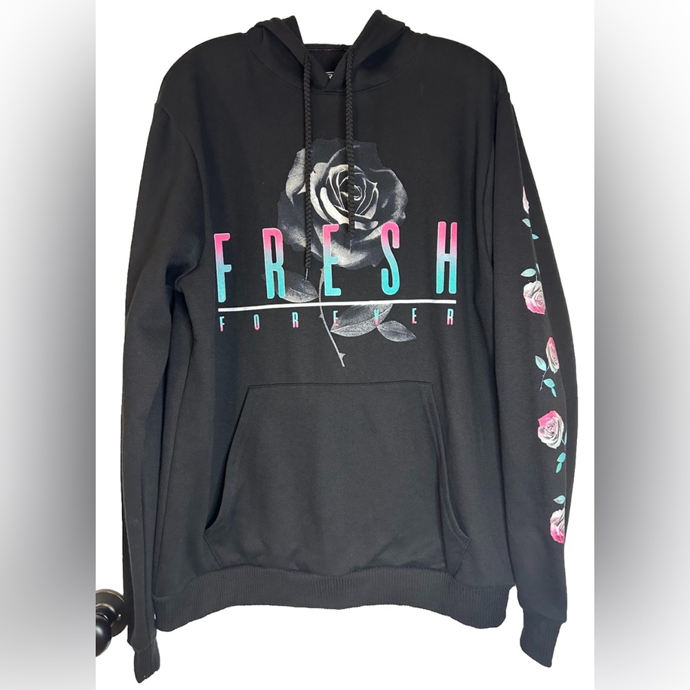 Fresh Laundry Black Forever Fresh Floral Feminine Graphic Hoodie Size Large